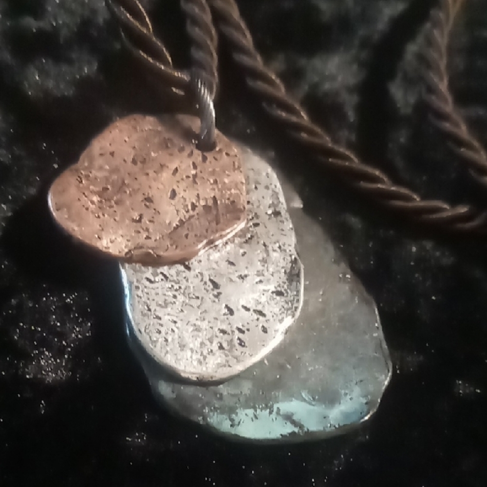 Silver and Brown Braided Cord Necklace with Crystal Pendant 26 In Long - Picture 2 of 5